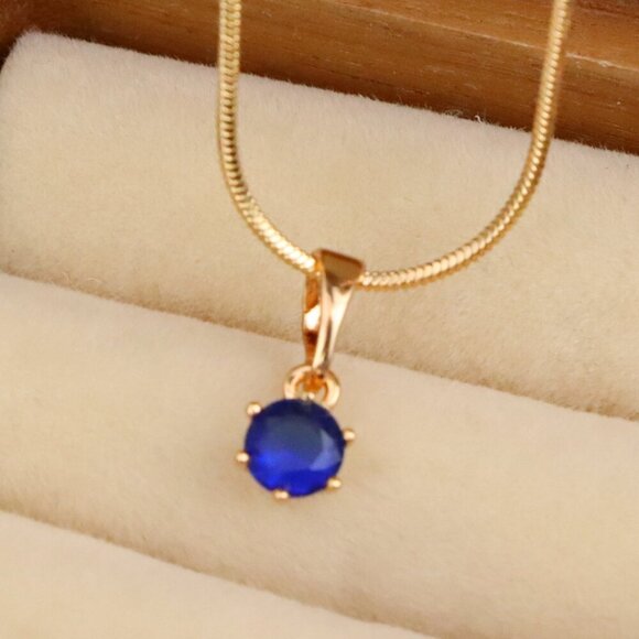 "Tiny Blue Stone Pendant in Rose Gold Setting, XPPT1573 - Picture 1 of 12